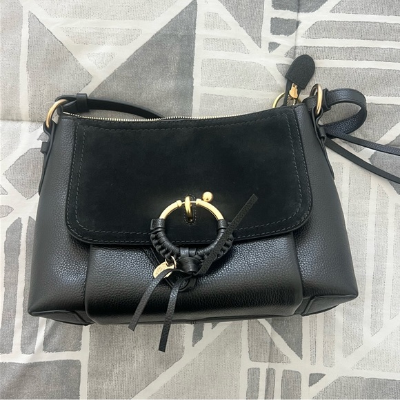 See By Chloe Handbags - See By Chloe Joan Ladylike Black Shoulder Bag with Metallic Ring Detail